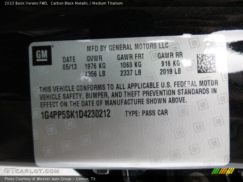 Carbon Black Metallic / Medium Titanium 2013 Buick Verano FWD