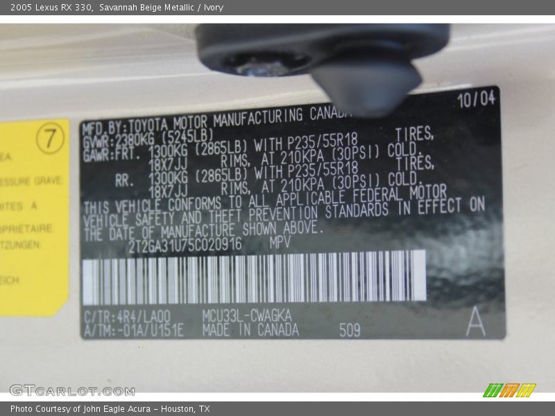 Savannah Beige Metallic / Ivory 2005 Lexus RX 330