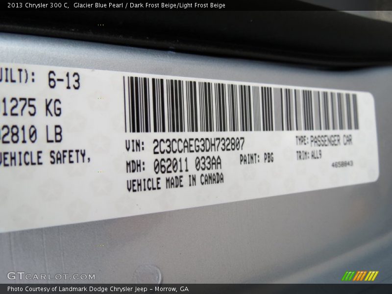 Glacier Blue Pearl / Dark Frost Beige/Light Frost Beige 2013 Chrysler 300 C