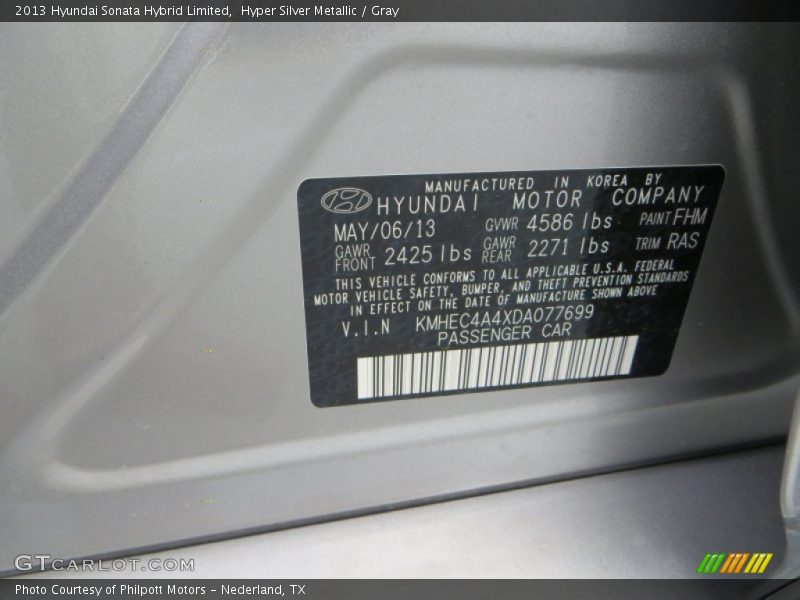 Hyper Silver Metallic / Gray 2013 Hyundai Sonata Hybrid Limited