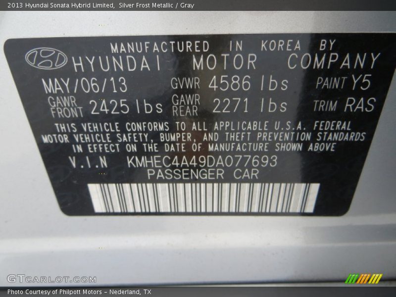 Silver Frost Metallic / Gray 2013 Hyundai Sonata Hybrid Limited