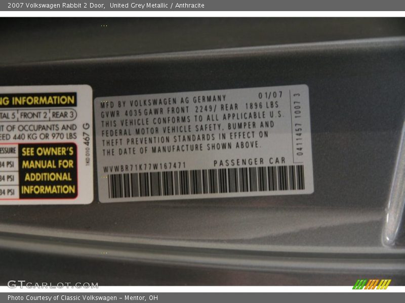 United Grey Metallic / Anthracite 2007 Volkswagen Rabbit 2 Door