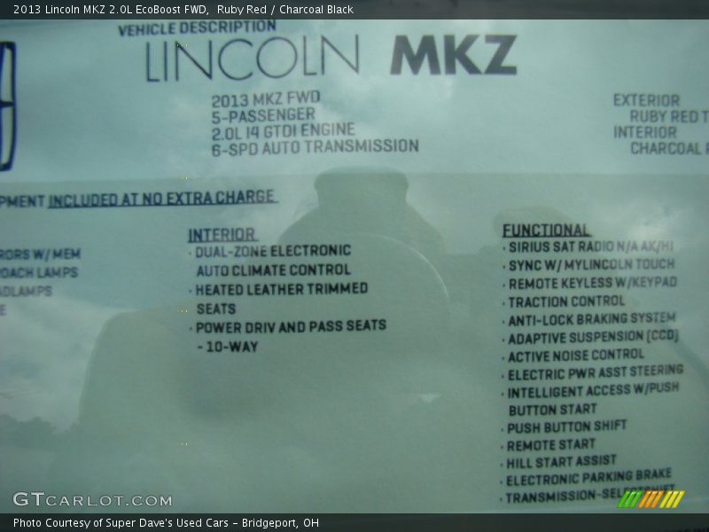 Ruby Red / Charcoal Black 2013 Lincoln MKZ 2.0L EcoBoost FWD