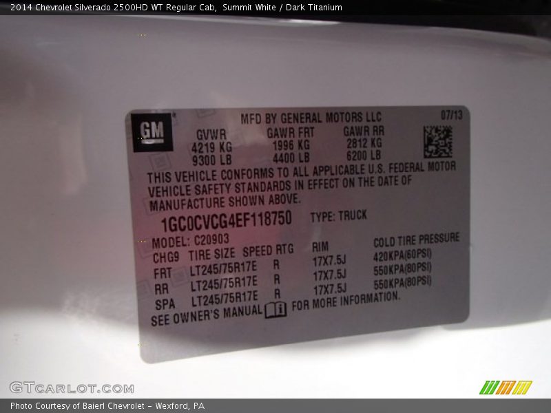 Summit White / Dark Titanium 2014 Chevrolet Silverado 2500HD WT Regular Cab