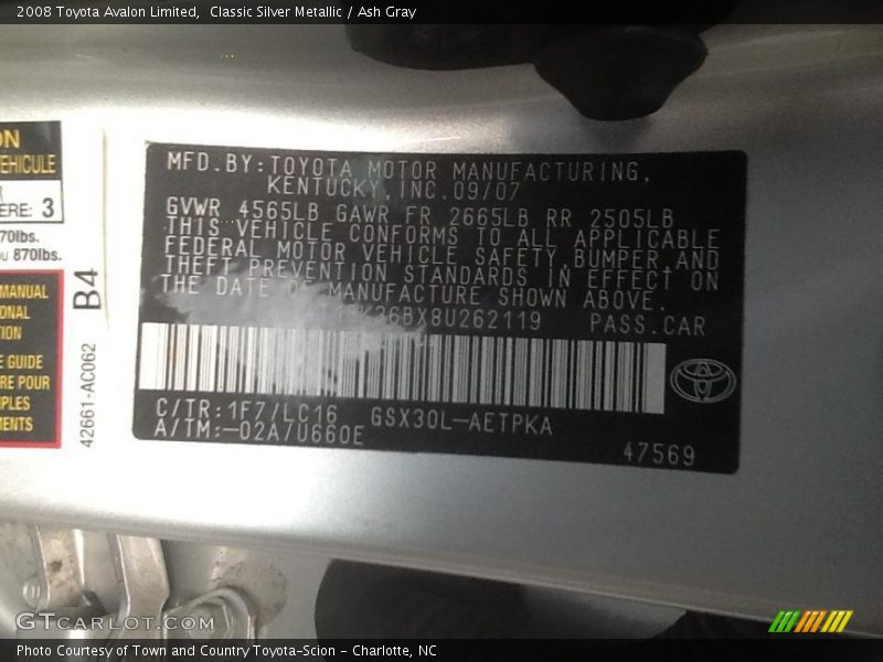 Classic Silver Metallic / Ash Gray 2008 Toyota Avalon Limited