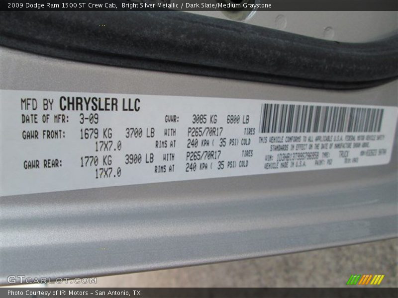 Bright Silver Metallic / Dark Slate/Medium Graystone 2009 Dodge Ram 1500 ST Crew Cab