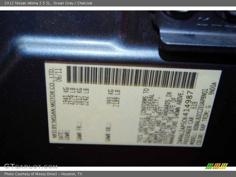 Ocean Gray / Charcoal 2012 Nissan Altima 2.5 SL