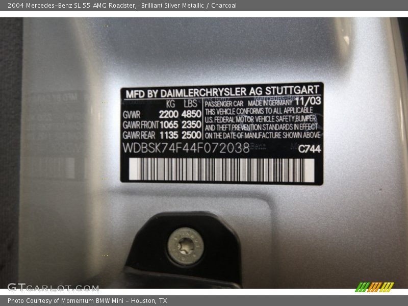 Brilliant Silver Metallic / Charcoal 2004 Mercedes-Benz SL 55 AMG Roadster