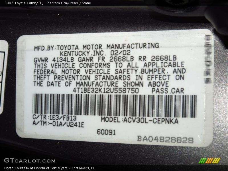 Phantom Gray Pearl / Stone 2002 Toyota Camry LE