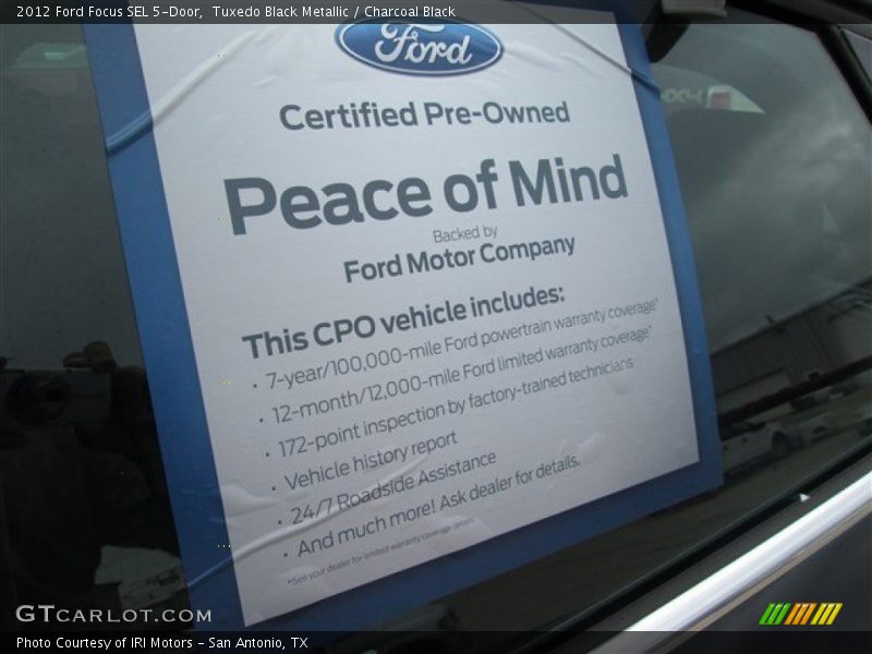 Tuxedo Black Metallic / Charcoal Black 2012 Ford Focus SEL 5-Door