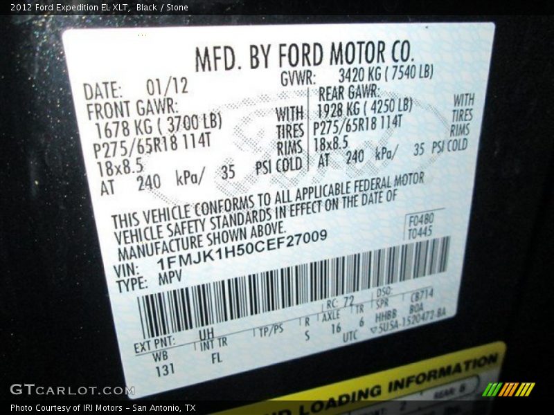 Black / Stone 2012 Ford Expedition EL XLT