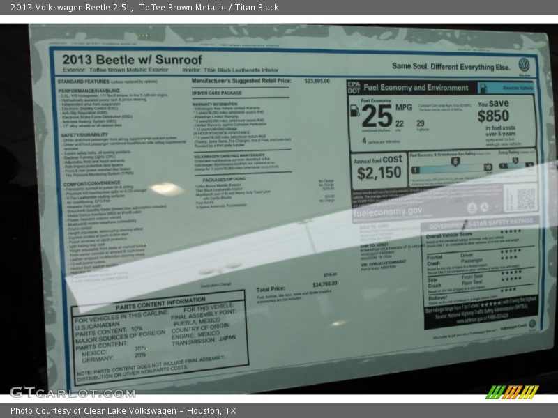 Toffee Brown Metallic / Titan Black 2013 Volkswagen Beetle 2.5L