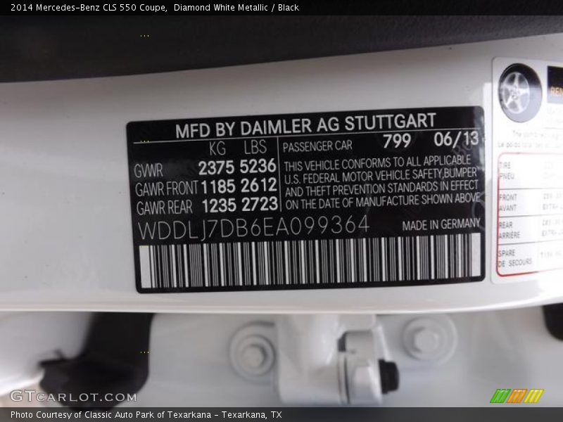 Diamond White Metallic / Black 2014 Mercedes-Benz CLS 550 Coupe