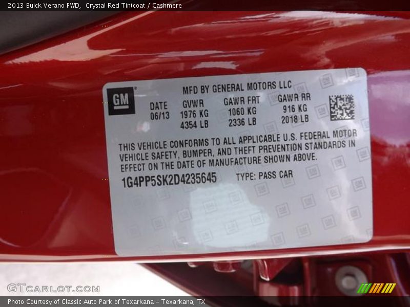 Crystal Red Tintcoat / Cashmere 2013 Buick Verano FWD