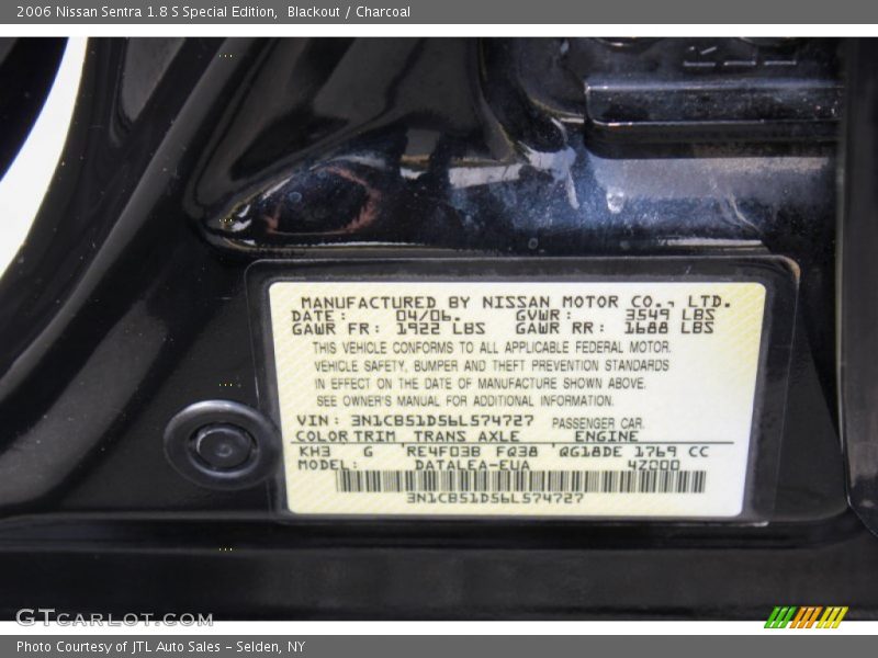 Blackout / Charcoal 2006 Nissan Sentra 1.8 S Special Edition