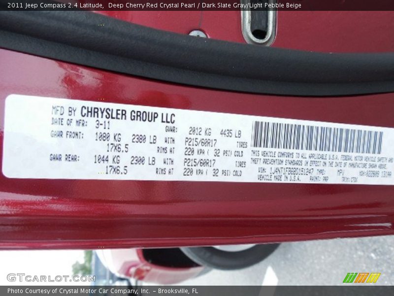 Deep Cherry Red Crystal Pearl / Dark Slate Gray/Light Pebble Beige 2011 Jeep Compass 2.4 Latitude