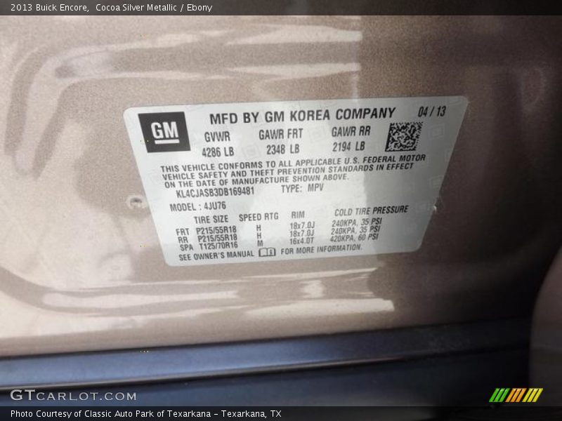 Cocoa Silver Metallic / Ebony 2013 Buick Encore