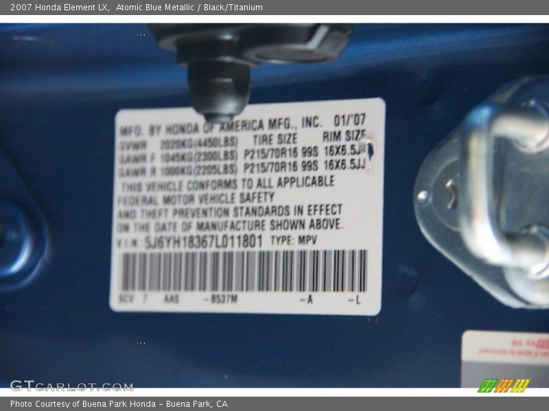 2007 Element LX Atomic Blue Metallic Color Code B537M