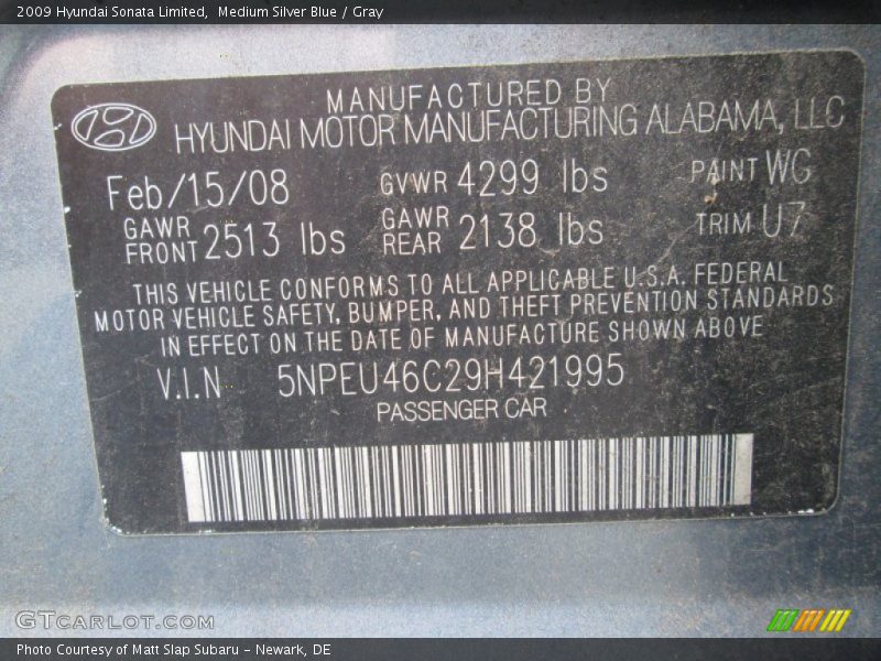 Medium Silver Blue / Gray 2009 Hyundai Sonata Limited
