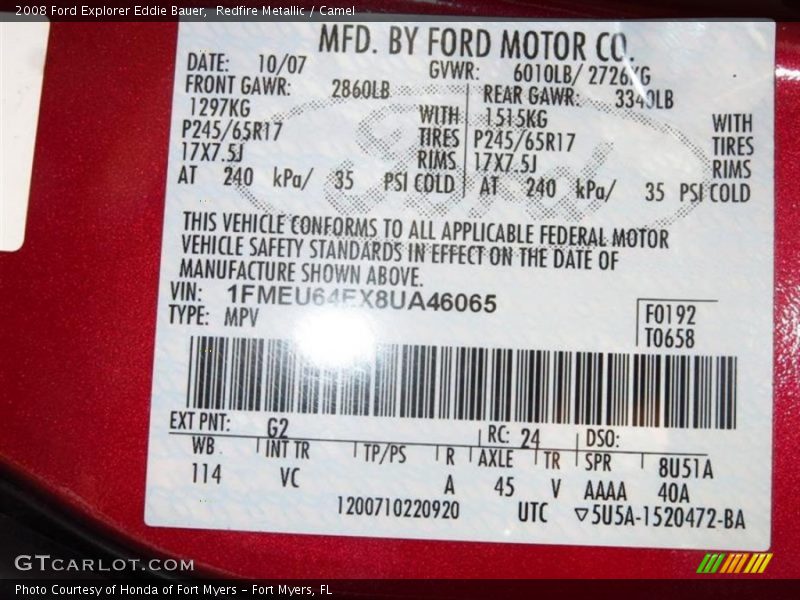 Redfire Metallic / Camel 2008 Ford Explorer Eddie Bauer