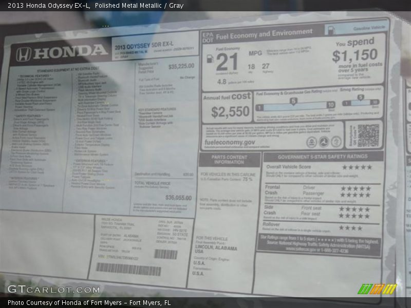 Polished Metal Metallic / Gray 2013 Honda Odyssey EX-L