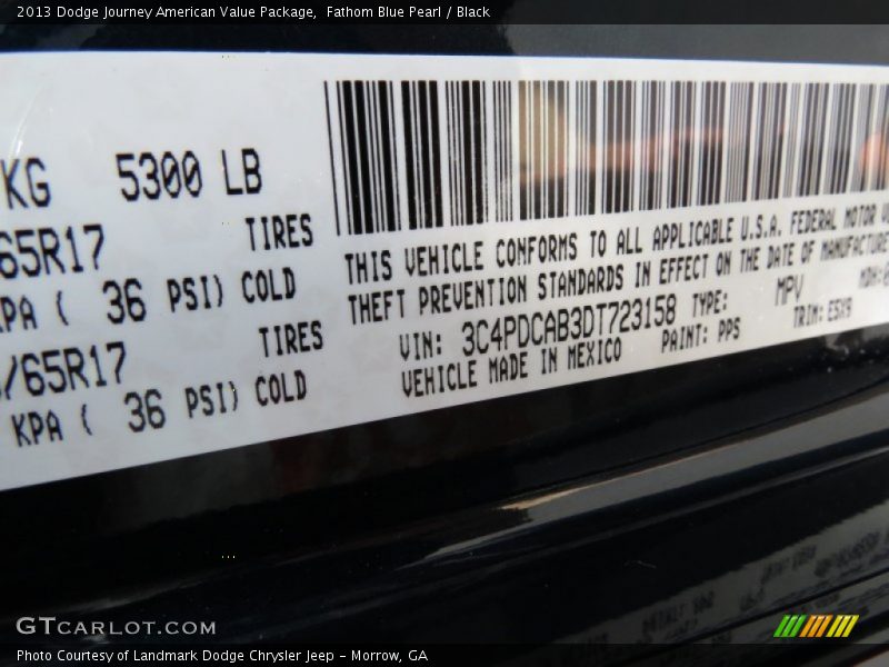 Fathom Blue Pearl / Black 2013 Dodge Journey American Value Package