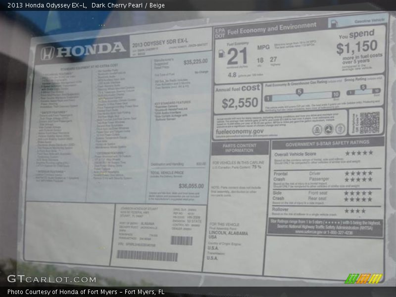 Dark Cherry Pearl / Beige 2013 Honda Odyssey EX-L