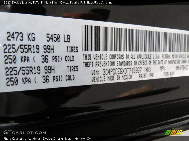 Brilliant Black Crystal Pearl / R/T Black/Red Stitching 2013 Dodge Journey R/T