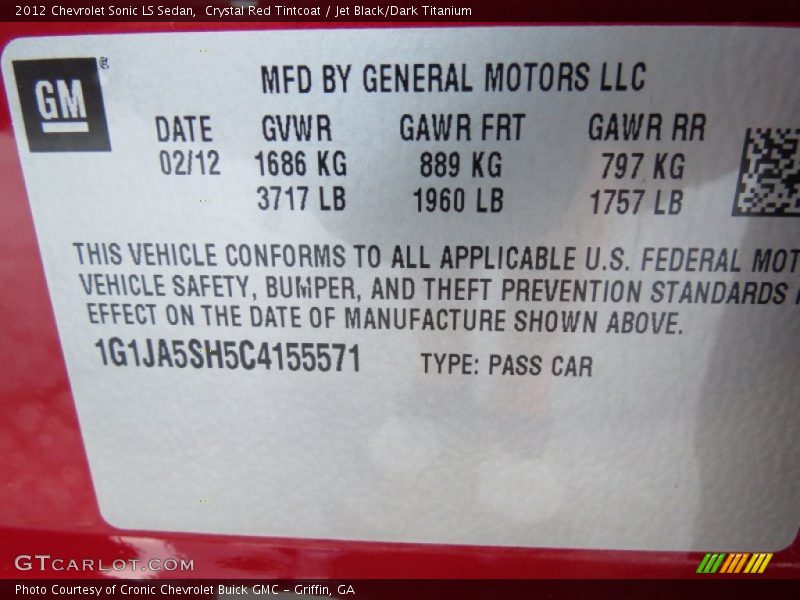 Crystal Red Tintcoat / Jet Black/Dark Titanium 2012 Chevrolet Sonic LS Sedan