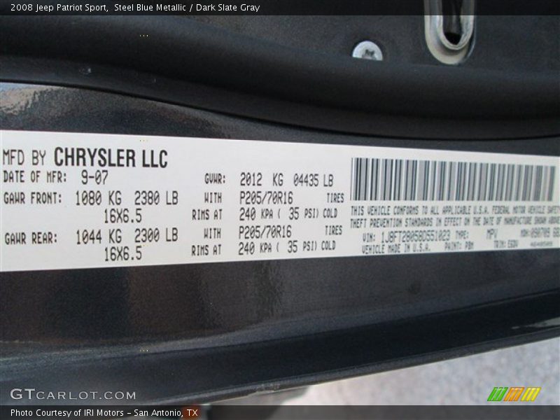 Steel Blue Metallic / Dark Slate Gray 2008 Jeep Patriot Sport
