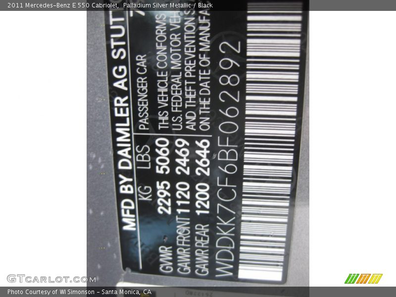 Palladium Silver Metallic / Black 2011 Mercedes-Benz E 550 Cabriolet