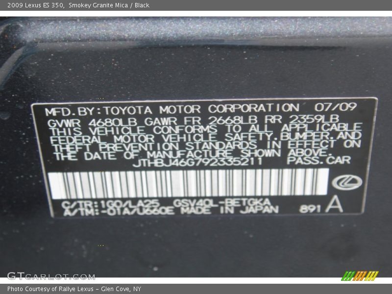 Smokey Granite Mica / Black 2009 Lexus ES 350