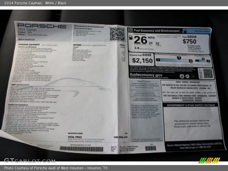  2014 Cayman  Window Sticker