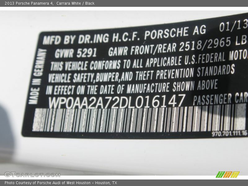 Carrara White / Black 2013 Porsche Panamera 4