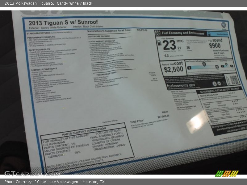 Candy White / Black 2013 Volkswagen Tiguan S