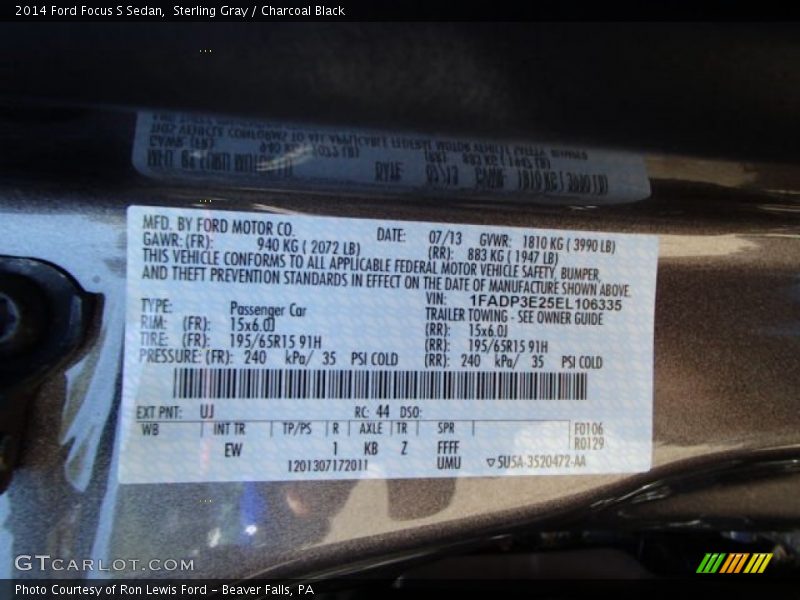 2014 Focus S Sedan Sterling Gray Color Code UJ