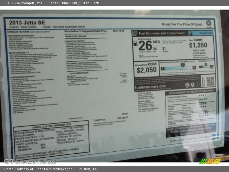 Black Uni / Titan Black 2013 Volkswagen Jetta SE Sedan