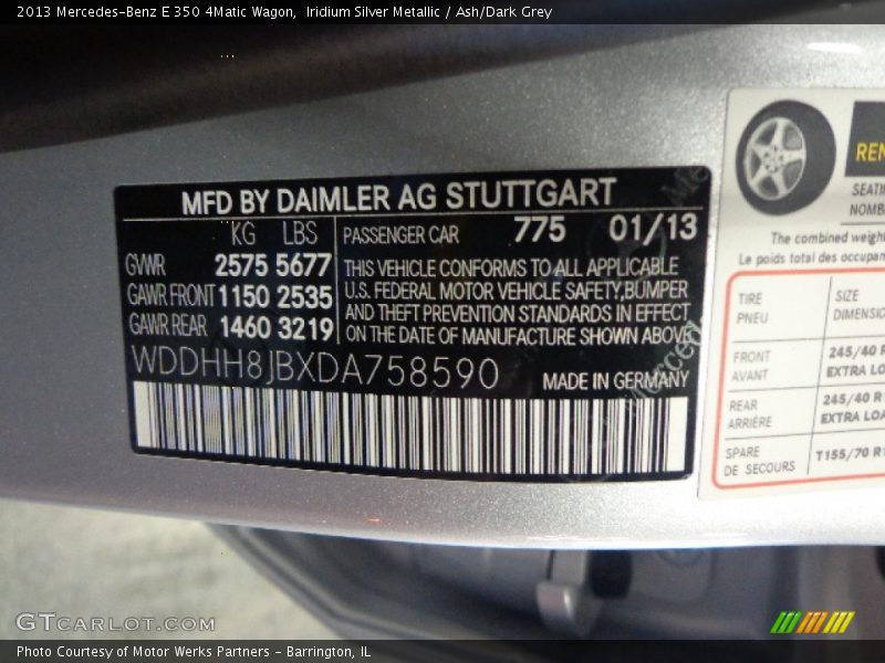 Iridium Silver Metallic / Ash/Dark Grey 2013 Mercedes-Benz E 350 4Matic Wagon