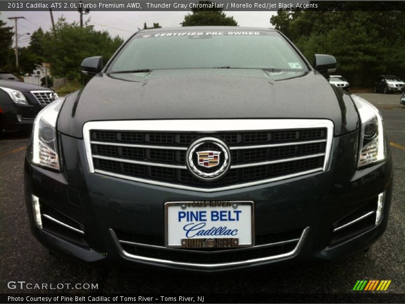 Thunder Gray ChromaFlair / Morello Red/Jet Black Accents 2013 Cadillac ATS 2.0L Turbo Premium AWD