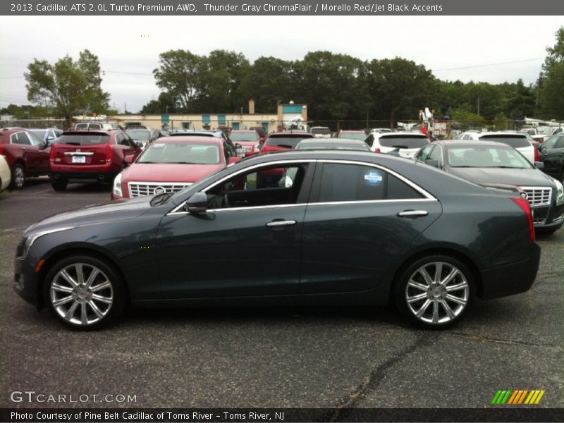 Thunder Gray ChromaFlair / Morello Red/Jet Black Accents 2013 Cadillac ATS 2.0L Turbo Premium AWD