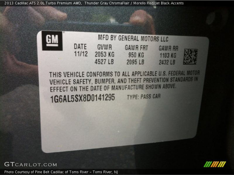 Thunder Gray ChromaFlair / Morello Red/Jet Black Accents 2013 Cadillac ATS 2.0L Turbo Premium AWD