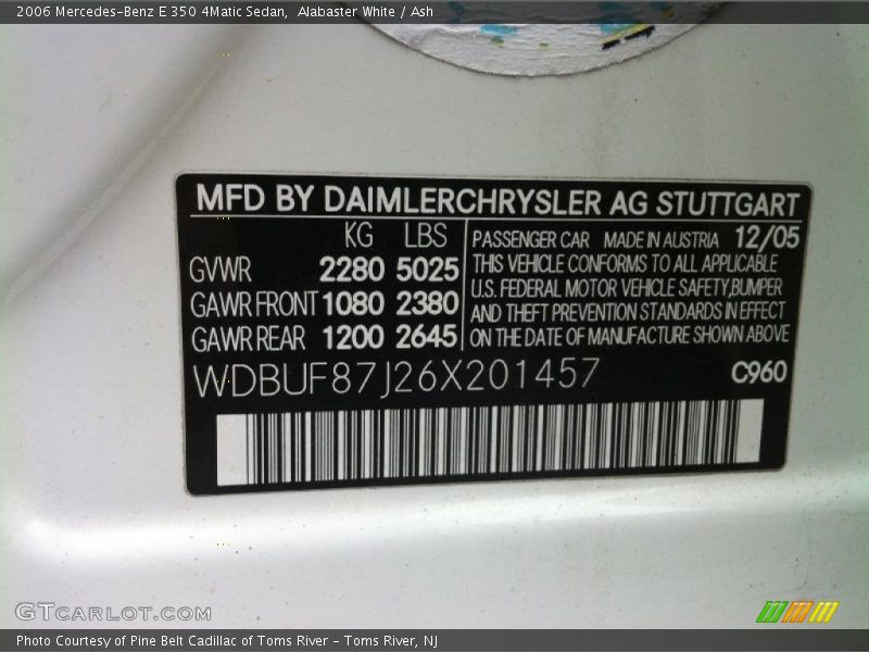 Alabaster White / Ash 2006 Mercedes-Benz E 350 4Matic Sedan
