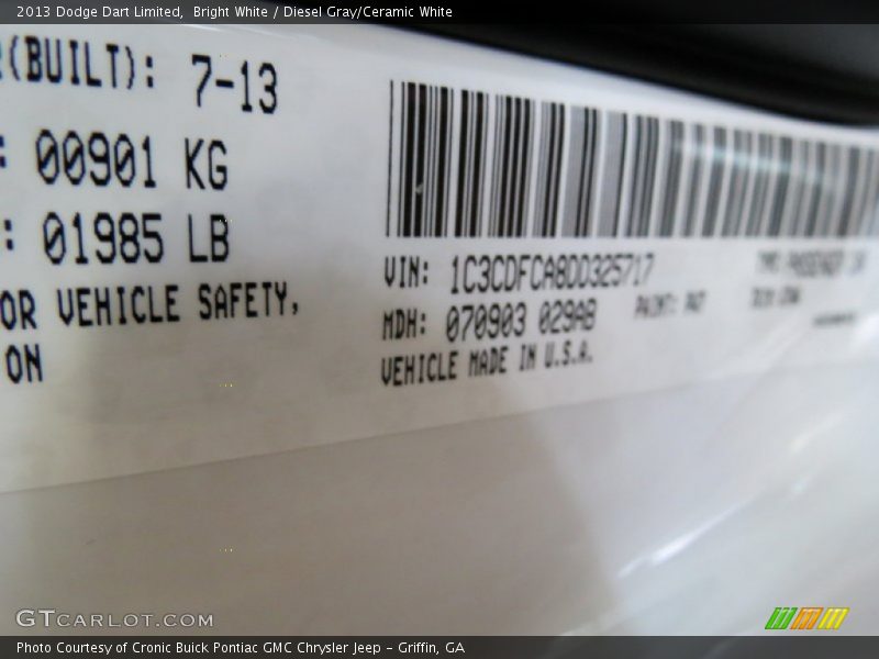 Bright White / Diesel Gray/Ceramic White 2013 Dodge Dart Limited