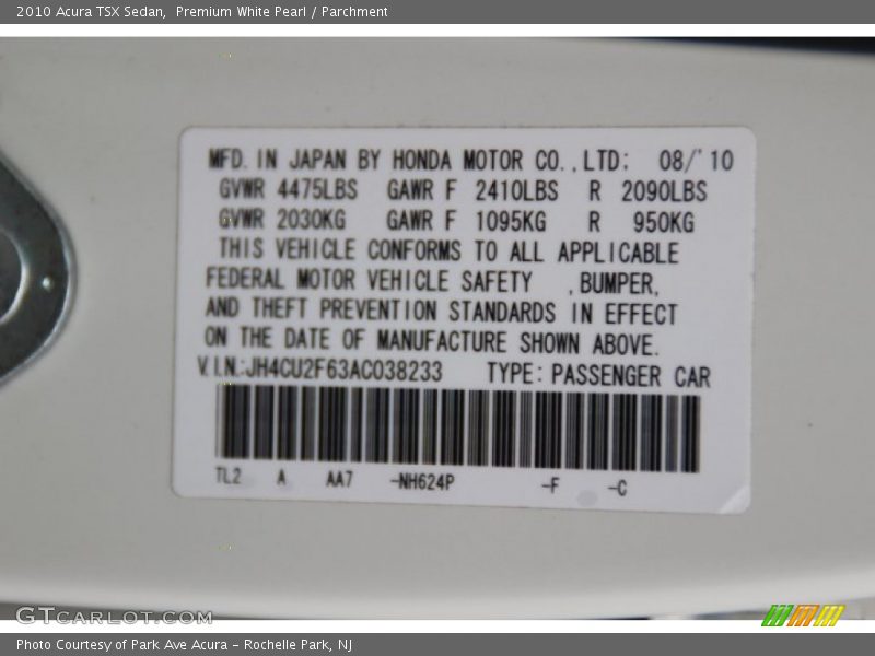 Premium White Pearl / Parchment 2010 Acura TSX Sedan