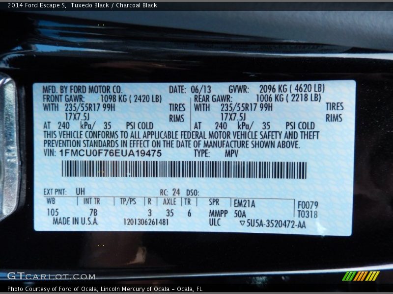 Tuxedo Black / Charcoal Black 2014 Ford Escape S