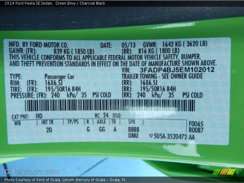 2014 Fiesta SE Sedan Green Envy Color Code HD
