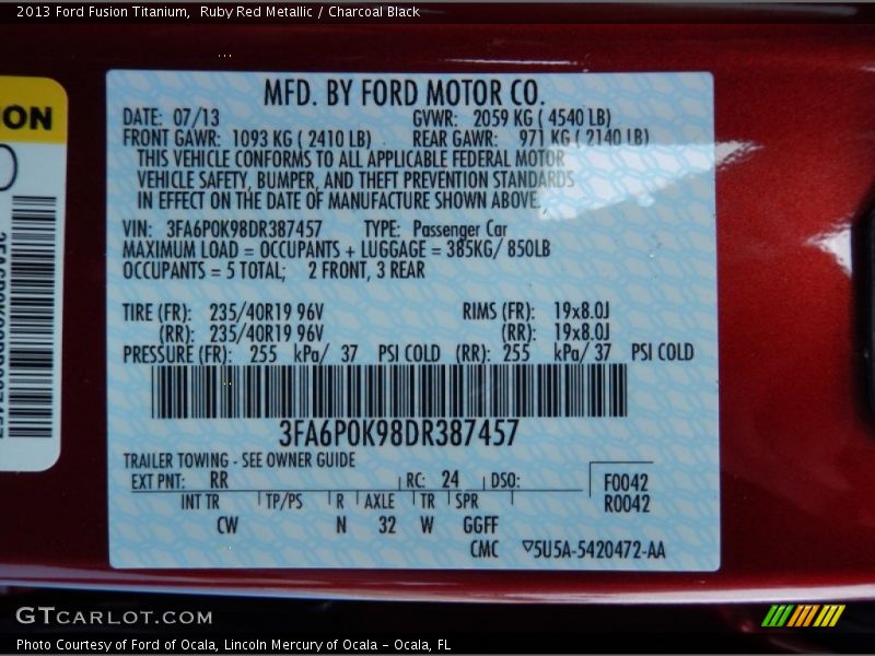 Ruby Red Metallic / Charcoal Black 2013 Ford Fusion Titanium