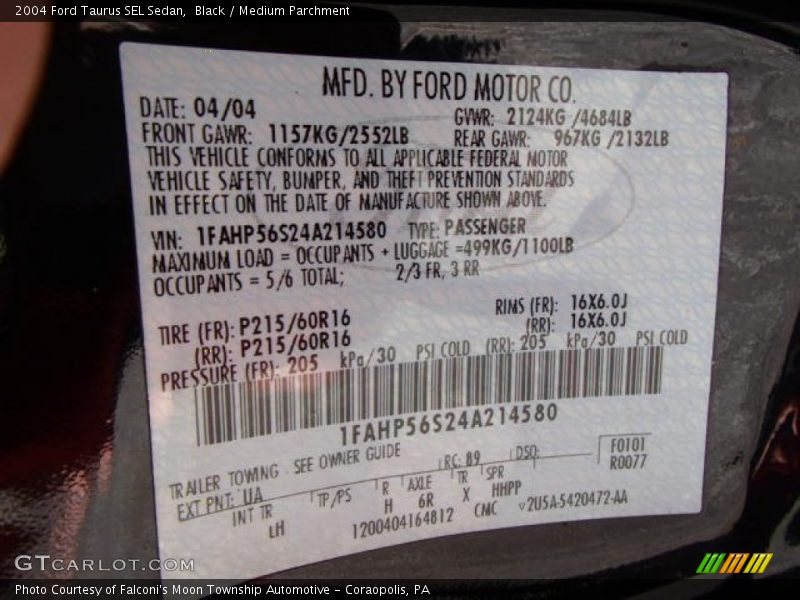 Black / Medium Parchment 2004 Ford Taurus SEL Sedan