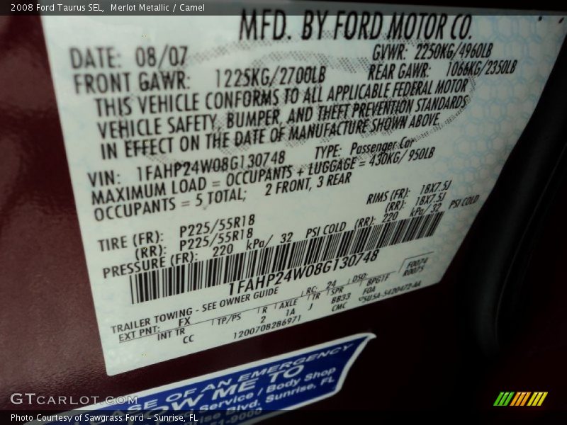Merlot Metallic / Camel 2008 Ford Taurus SEL
