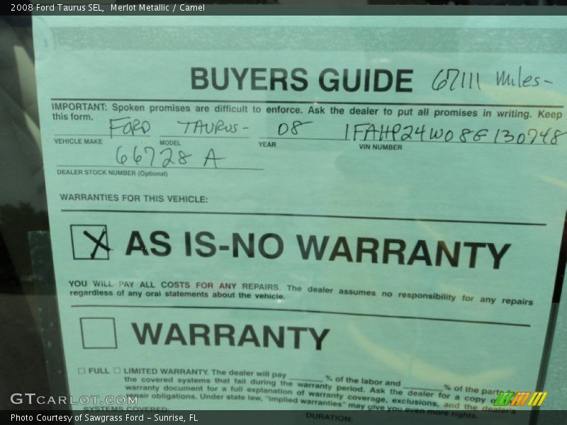 Merlot Metallic / Camel 2008 Ford Taurus SEL